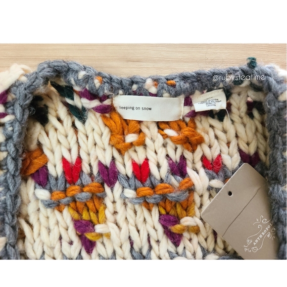 Chunky Knit Boho Neo Fairisle Cardigan Sweater, Wooden Toggle Buttons, ANTHRO - Picture 12 of 16